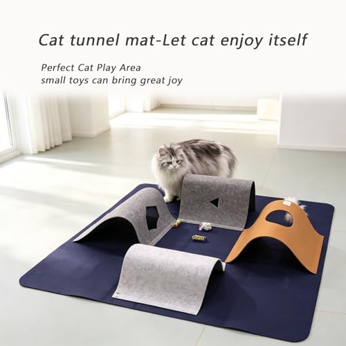 Cat Tunnel Mat for Indoor,4-Way Felt Cats Play Mat Cat Cave for Hide & Seek - color: Navy Blue