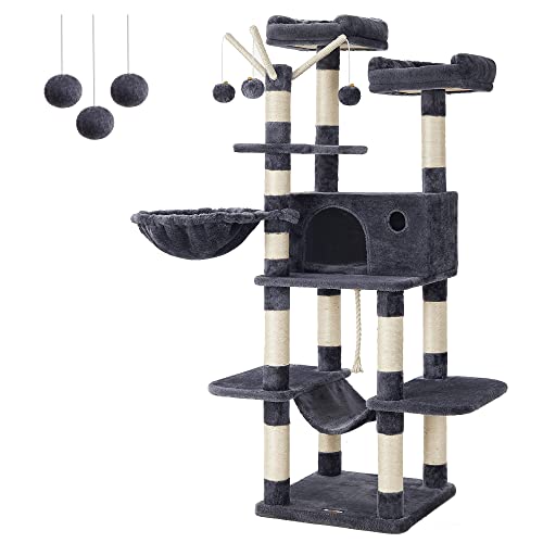 Feandrea Cat Tree, 62.4 Inches, Activity Center with Hammock, Basket - color: Smoky Gray