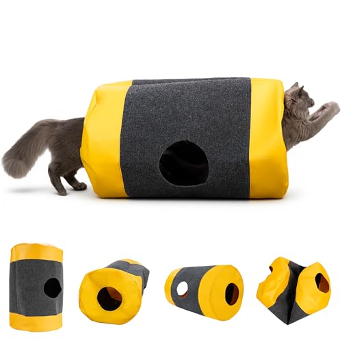 Cat Play Bag Collapsible Cat Tunnel Activity Center Mat Play Rug - color: M Gray+Yellow