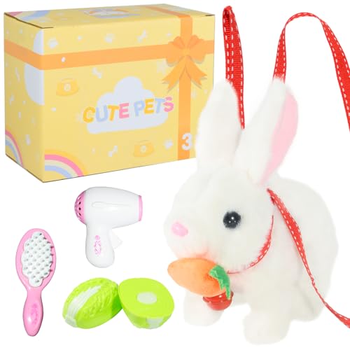 Hopping Rabbit Interactive Electronic Pet Plush Bunny Toy with Sounds and Movements Animated Walking Wiggle Ears Twitch Nose Gift for Toddlers Birthday - color: Bunny