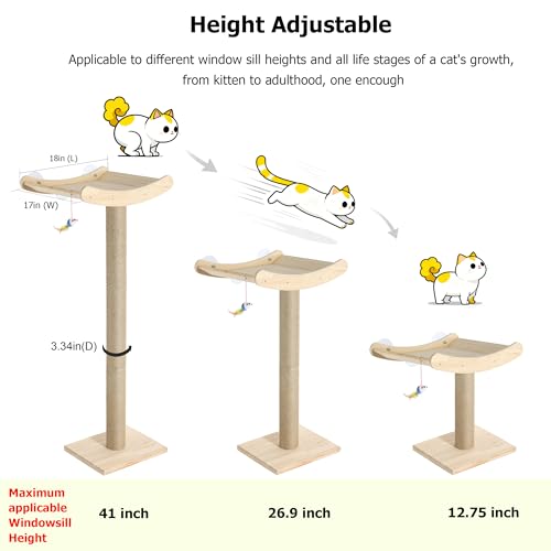 Cat Window Perch with Scratching Posts, 46-Inch Wooden Tree for Large Cats - size: Large