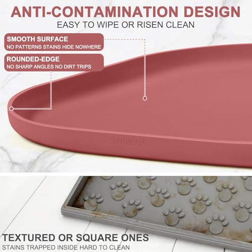 SMILOOL Waterproof Silicone Pet Food Mat with Raised Edge for Dog & Cat - color: Erythrinus, size: 22"L x 14"W