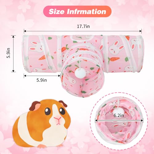 Rypet Guinea Pig Tunnel Hideout 3-Way Collapsible Pet Tubes, Carrot Pink - color: Pink