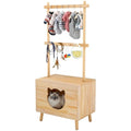 Cat House Side Table,Dog Closet Wooden Pet House Kitten Clothes Rack,Indoor Cat Activity Center for Toy Organization,No Paint (Natural)