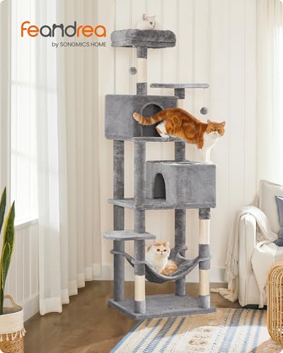 Feandrea Cat Tree, 73.2-Inch Cat Tower, Multi-Level Condo, Light Gray - color: Light Gray, size: 73.2 Inches