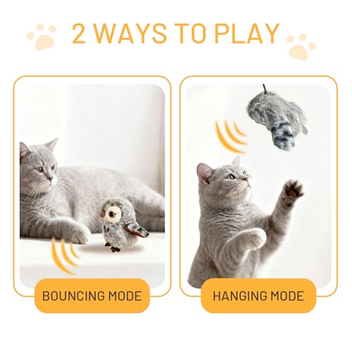 Puffluv Flapping Cat Toy,Can NOT Fly Chirping Owl Interactive 3-Mode Flapping Bird, Rechargeable USB with Catnip Pouch for Indoor Kitty Playful Exercise Reduce Boredroom - style: Owl