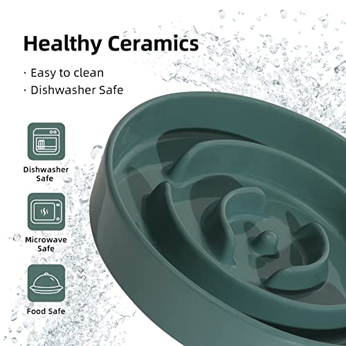 Havniva Ceramic Slow Feeder Dog Bowls, 8.3 in Slow Feeder for Medium Breed - color: Dark Green
