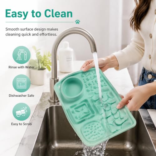 Silicone Dog Slow Feeder Lick Mat with Suction Cups, Multi-Puzzle Partition Pet Snuffle Feeding Tray for Puppy Cat Slow Eating Boredom Relief Training (Mint Green) - color: mint green