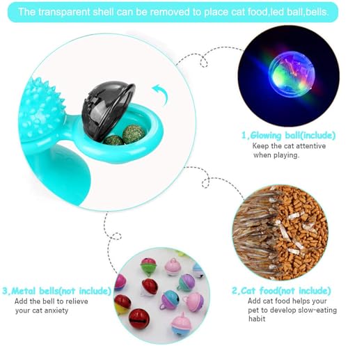GBSYU Interactive Windmill Cat Toys with Catnip : Cat Toys for Indoor Cats Funny Kitten Toys with LED Light Ball Suction Cup‖Cat Nip Toy for Cat chew Exercise - color: Blue