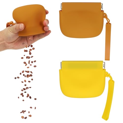 Silicone Dog Treat Pouch, Auto Closure, Pocket Size, Portable Walking Bag for Dog and Cat 4x3 Inch (Yellow/Orange, 2Pcs), Intended for Pet Travel/Training/Walking - color: Yellow/Orange