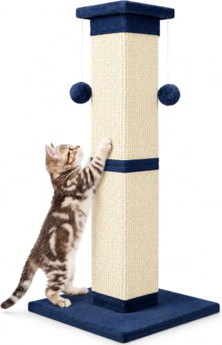 Cat Scratching Post 33 Inch Nature Sisal Scratch Post for Indoor Cats, Large Cat Scratcher Protect Your Furniture, for All Breeds Blue - color: Blue