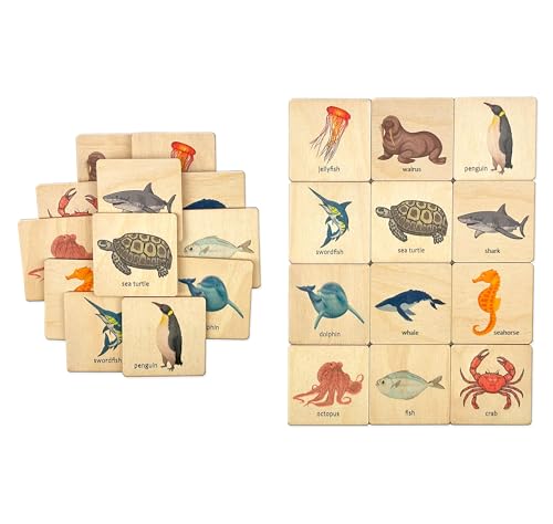 Wooden Montessori Ocean Animals Memory game, Sea Animals Matching game, Marine animals Learning Toys For Toddler Preschooler Kids, Montessori Toys for Baby, Nephew Gift (4.5x4.5cm) - size: 1.8x1.8"(4.5x4.5cm), style: Sea Animals