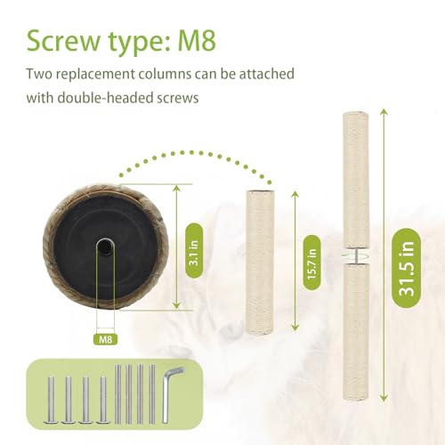 4 Pcs Cat Scratching Post Replacement for Indoor 15.7 x 3.1 Inches Cats Tree Replacement Parts Natural Sisal Cat Scratch Posts Refill Pole Part with M8 Screws Spare Cat Furniture Accessories - color: 【4 Pcs+White 】