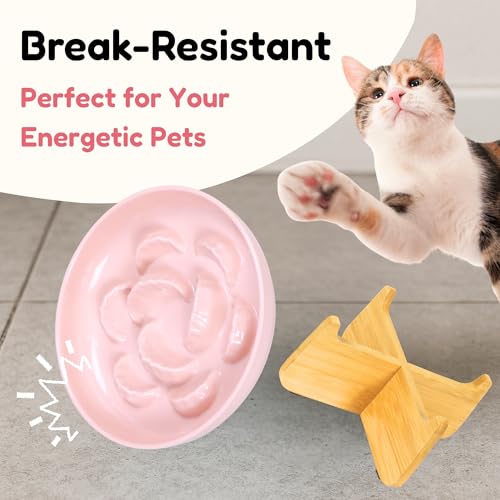 Slow Feeder Cat Bowl with Stand - Unbreakable Elevated Slow Feeder Bowl for Cats - Melamine Puzzle Raised Cat Food Bowl - Whisker Friendly & Wet & Dry Food- Dishwasher Safe & Non Slip (Pink - color: Pink