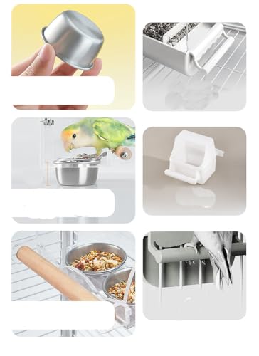 Bird Cage Seed Catcher Feeder with Perch Anti-Slip Stand, Parrot Food Bowl - size: S