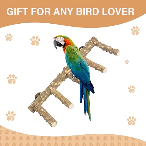 Bird Ladder Perch for Cage - Natural Wooden Bridge, Exercise Stands for Parrot Climbing - Pet Training Ladders - Hanging Playground -Toys for Parakeet, Cockatiel, Conures, Lovebirds, Budgie