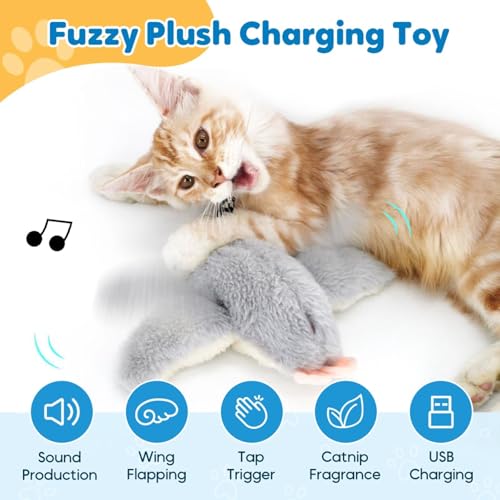 Interactive Chirping Bird Cat Toys with Flapping Wings,No Flying Birds Cats Toy, Flying Simulation Electric Sparrow Shaking Hunting Pet Toy for Indoor (Blue Ugly) - color: Blue Ugly