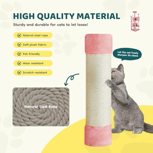 DUMOS 54 Inch Cat Tree Tower with Scratching Posts, Indoor Use - color: Pink, size: 54'' × 20'' × 20''
