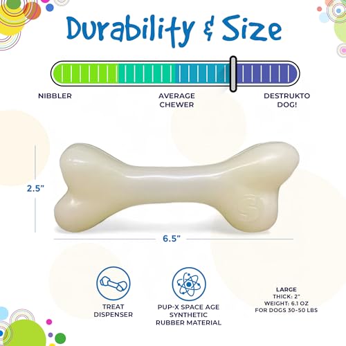 SodaPup Glow Bone – Durable Dog Treat Dispenser & Chew Toy Made in USA from Non-Toxic, Pet Safe, Food Safe Natural Rubber for Mental Stimulation, Problem Chewing, Calming Nerves & More - color: Glow in the Dark Bone, size: Large