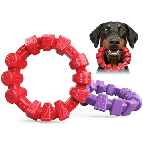 BoYoYo 2 Pack Indestructible Dog Chew Toys for Aggressive Chewers - color: Red&Puple