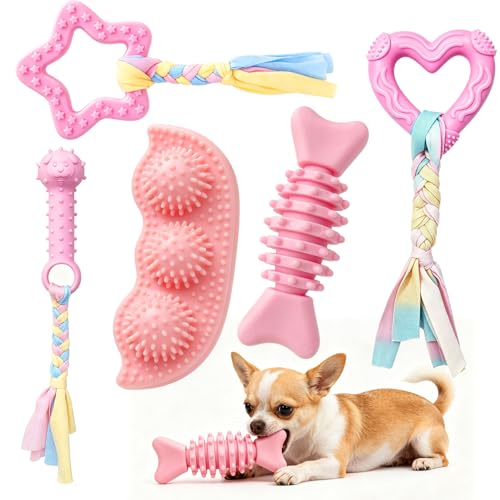 5 Pack Puppy Chew Toys for Small Dogs,Puppy Teething Toys for Small Puppies,Soft Rubber Dog Toys for Small Breed Interactive Chew Toys to Keep Them Busy (Pink) - color: Pink