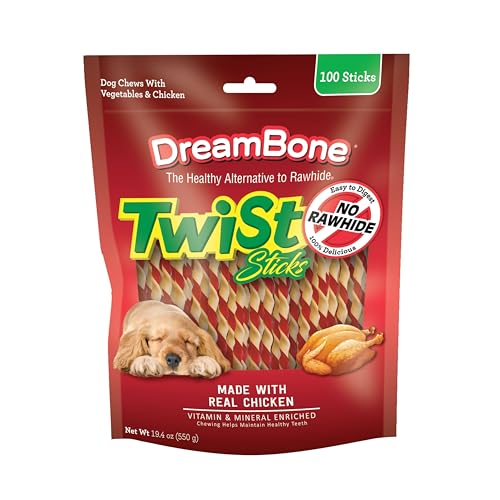DreamBone Twist Sticks Rawhide-Free Dog Treats with Real Protein, 100 Count - size: 1.21 Pound (Pack of 1)