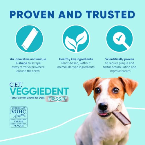 C.E.T. Veggiedent Fr3sh Plaque and Tartar Control Chews for Dogs, Medium - size: Medium 22-66lbs