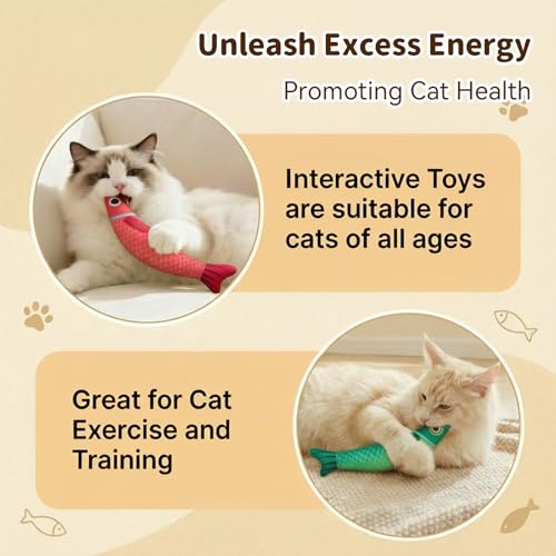 Cat Toys for Indoor Cats, Fish-Shaped Pillow, 2 Pack Red+Green - color: A4-Yellow+Purple
