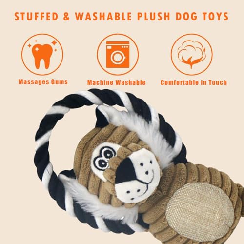 Duck Rope Dog Toy, Plush Lion Squeaky Dog Toy, 2 Pack - color: Yellow & Coffee