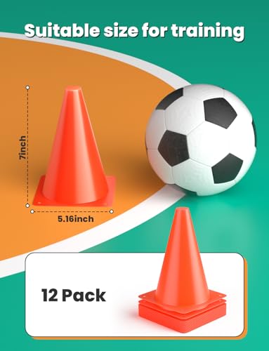 GHB Soccer Cones 7" 9" of 12 24 Pack Disc Soccer Sport Cones - color: 7" 12Pcs orange