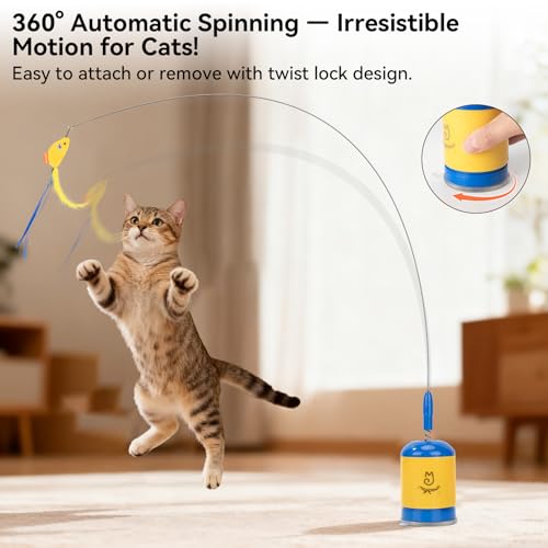 Migipaws Interactive Automatic Cat Teaser Wand Toy with Strong Suction Cup, 70cm Flexible Wire & DIY Bending Design, Rechargeable Cat Exercise Toy with Auto Timer for Indoor Cats (Blue) - style: Blue