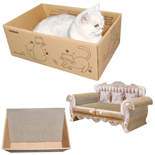 miwoowim Royal Cat Scratcher Sofa & Box, Durable Cardboard Furniture Guard