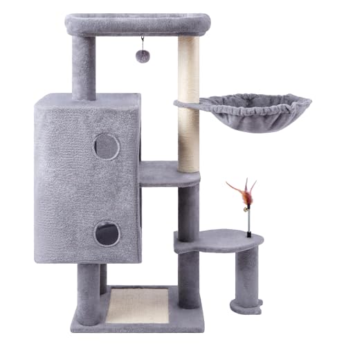 HUITREE 45in Cat Tree Tower with Big Condo for Indoor Cats,Cat Tower with Scratching Post,Scratching Board and Cat Toys,Multi-Level,Small Space,Transformer Cat Tree (336G) - color: 336G
