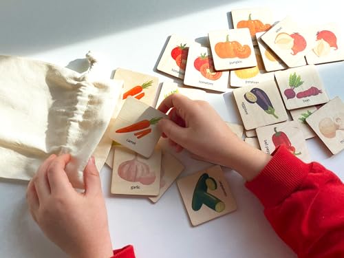 Montessori Wooden Vegetables Memory Game, 1 2 3 4 Year Old Montessori Materials for Toddler, Vegetables Matching Cards, Gift for Kid, Toddler Gift, Birthday Boy Gift (4.5x4.5cm) - size: 1.8x1.8"(4.5x4.5cm), style: Vegetables