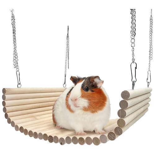 Hamiledyi Chinchilla Wooden Suspension Bridge Platform Toy, Small Animal Climbing Toys for Guinea-Pigs Sugar Glider Squirrel and Other Small Animals (Birch)