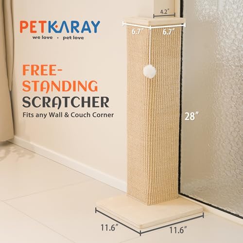 PETKARAY Couch Corner Cat Scratcher, 28'' Corner Scratching Post Cat Wall Scratcher, Sisal Scratch Pad for Sofa, Wall Furniture Protector with Toy Ball - color: Corner, size: Large