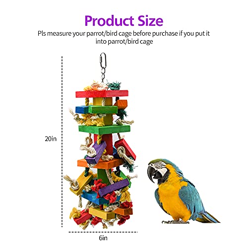 RUBY.Q 3 Pack Large Parrot Toy, 20in Bird Parrot Toy, Multicolor Natural Wooden Bird Chewing Toys for Large Macaws, African Grey and a Variety of Amazon Parrots - size: 3 Pack