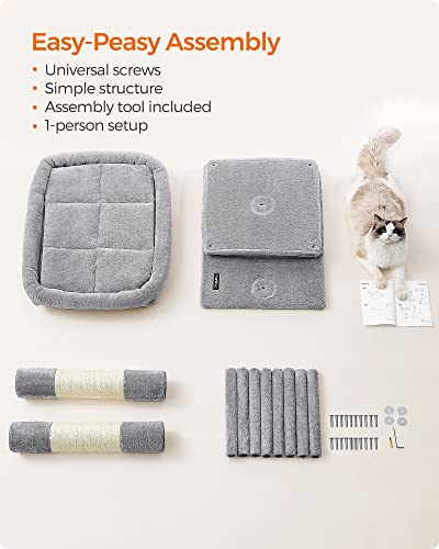 Feandrea Cat Tree, 40.6-Inch Tall Cat Tower, Cute Plush Condo, Light Gray - color: Light Gray, size: XL (26.8"L x 18.9"W x 40.6"H)