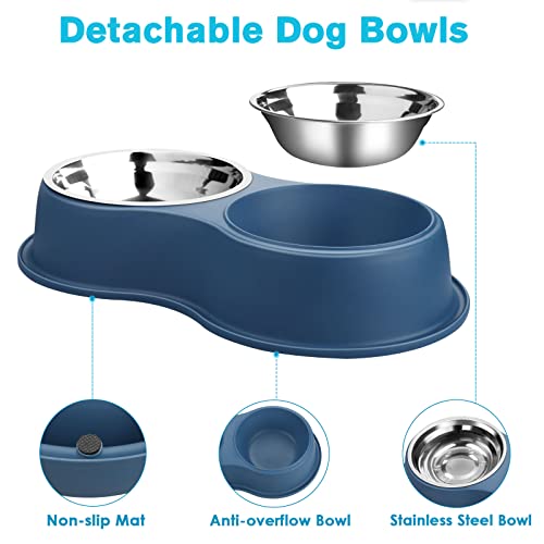 Epetslove Stainless Steel Dog Bowls Double Non-Slip Dog Water and Food Bowl - color: 5.Blue, size: Medium-18oz