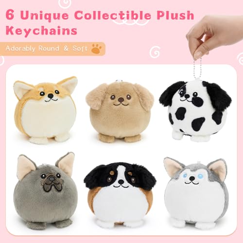 Muiteiur 6PCS Dog Plush Keychain Set, 3.94" Cute Mini Stuffed Animal Charms - style: 6 Pcs Dog Set