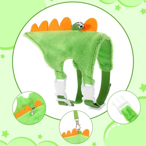 Ferret Harness and Leash Set Small Animals Vest Harness with Safe Bell Dinosaur Shaped Leash Set for Baby Rabbit Guinea Pig Teacup Chihuahua Mouse and Other Small Pet - color: Green