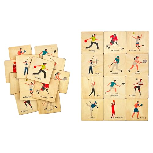 Wooden Sportsman/Sportswoman Memory Game | Montessori Wooden Athlete Flash Cards | Homeschool Activity | Gift for Grandson | Gift for Kid (4.5x4.5cm) - size: 1.8x1.8"(4.5x4.5cm), style: Sports