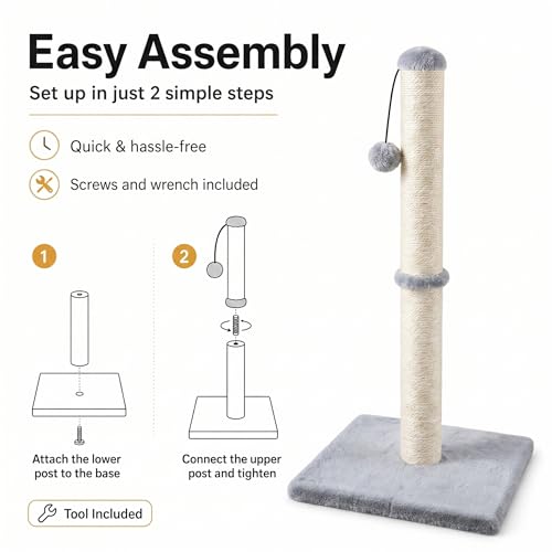 Dimaka 29" Tall Cat Scratching Post, Sisal Rope Scratcher, Grey - color: Grey, size: 29 inches for All Cats