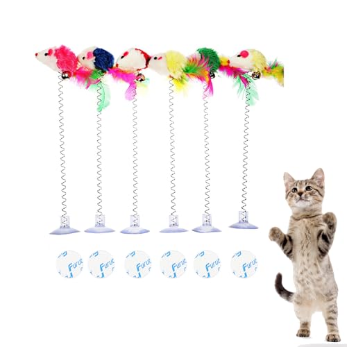 IUHKBH Cat Wand Toy, 6 PCS Metal Wire Spring Cat Toy with Mouse Self Play Interactive Teaser Wands for Indoor Having Fun Exerciser Playing