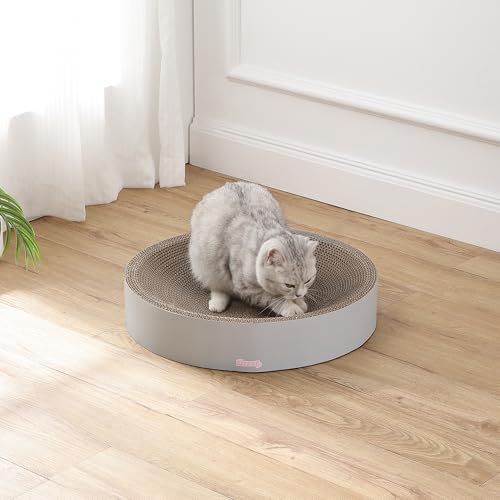 CSR1010K Nelson 20.13" Modern Cardboard Round Bowl Cat Scratcher with Catnip, Fog - color: Gray