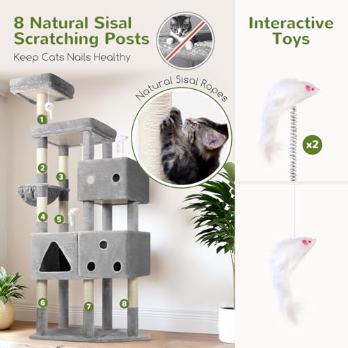 Globlazer Extra Large Cat Tower for Big Cats 20 lbs, 81in, F81, Light Grey - color: Light Grey