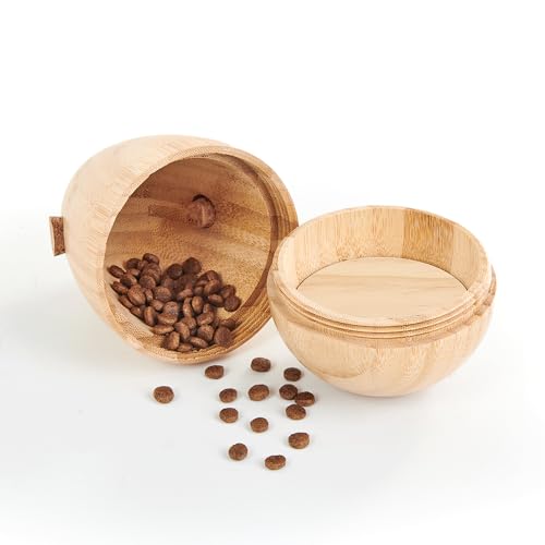 LOOBANI Bamboo Treat Dispenser Wobble Toys Enrichment Puzzle Food Dispenser Ball Toy IQ Training for Small Medium Dog