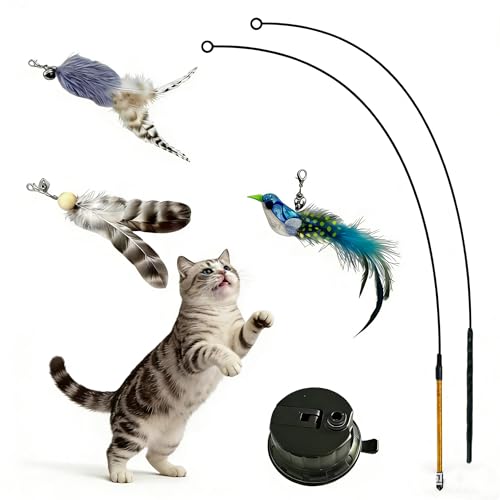 Interactive cat Feather Toy, Fishing Rod Feather Toy, Replaces Simulated Bird Feathers, Reinforced Suction Cup, Suitable for Indoor use.