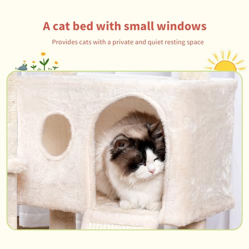 Hey-brother Cat Tree Tower with Removable Toys, Scratching Posts, MPJ008SM - color: Beige