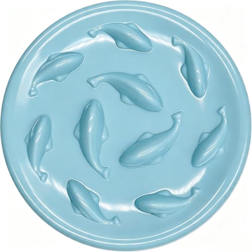 Slow Feeder Bowl for Cats and Small Dogs,Cilkus Fish Pool Design, Fun Interactive Bloat Stop Puzzle Feeder Bowl Healthy Eating Diet Made of Melamine Food Grade Material Dishwasher Safe (Blue) - color: Blue